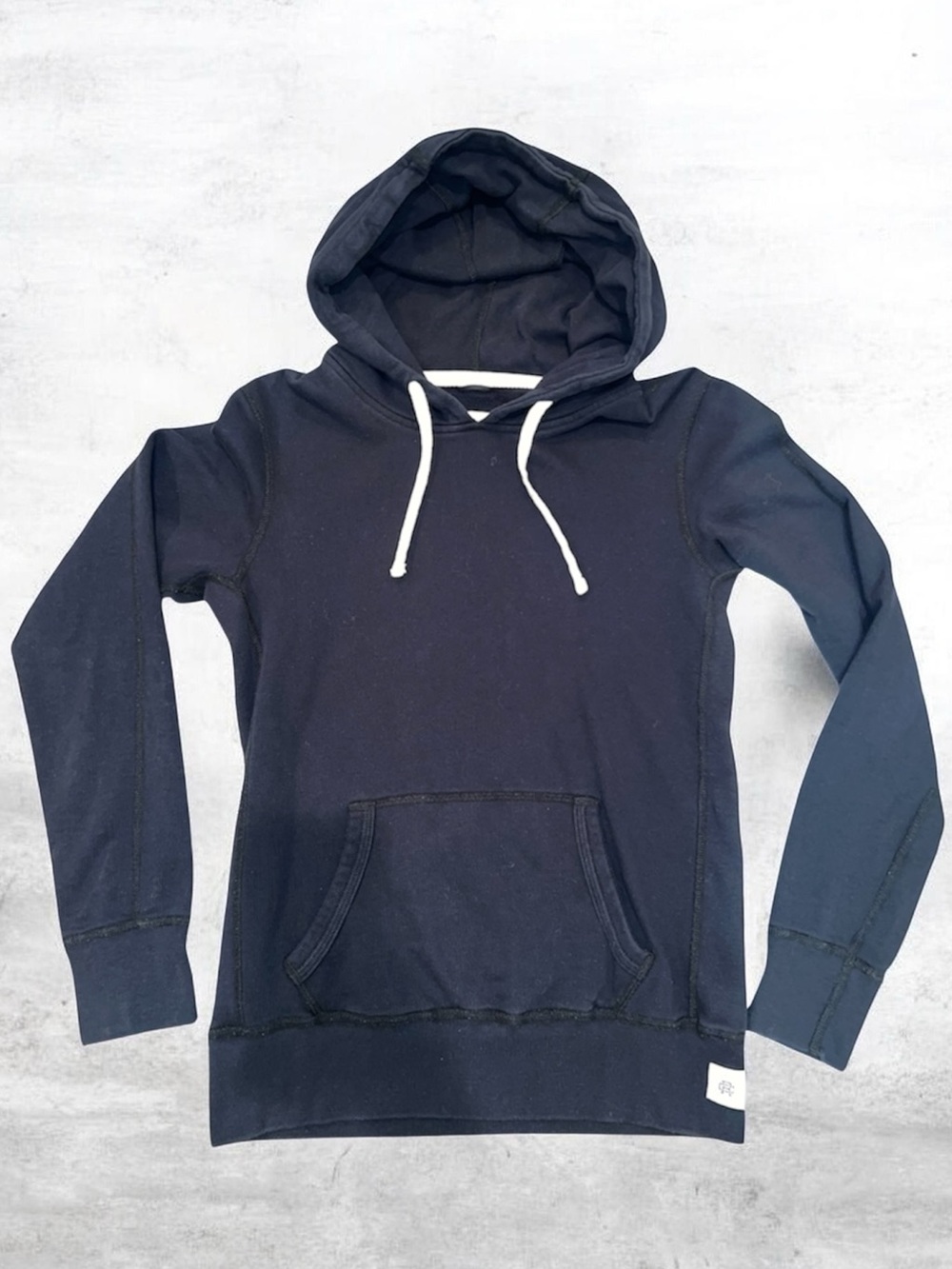 Reigning Champ XS Black Pullover Hoodie  White Drawstrings Slim Fit